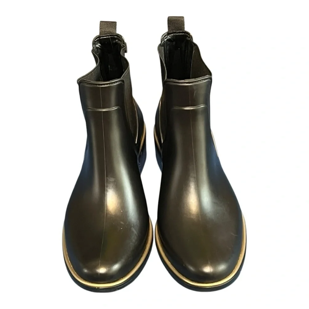 Kate Spade Sedgewick Rubber Rain Boots Size 9 Black & Gold Trim